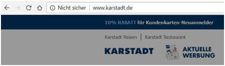 Warnung unsichere Website Karstadt