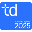 Blaues Logo mit weißem td und Text Certified Agency 2025.
