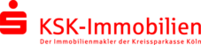 Rotes KSK-Immobilien-Logo mit Text Der Immobilienmakler der Kreissparkasse Köln auf weißem Hintergrund.