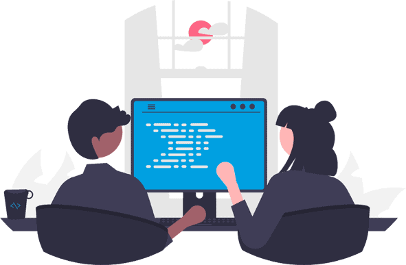 Zwei Personen vor Computer