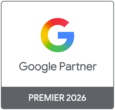 Google Partner Logo mit Premier 2026 in grauer Schrift.