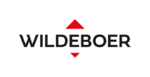 Schwarzer Text WILDEBOER mit rotem Pfeil darüber und darunter auf weißem Hintergrund.