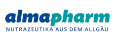 Logo von Almapharm, Text: almapharm in Blau- und Grüntönen, darunter Nutraceutika aus dem Allgäu.