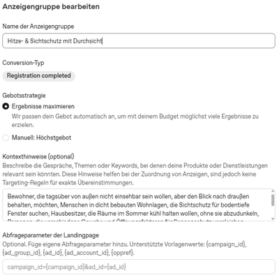Context Hints Feld im OpenAI Ads Manager