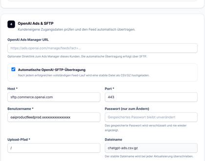 Rheinwunder Feed Manager: OpenAI SFTP Konfiguration