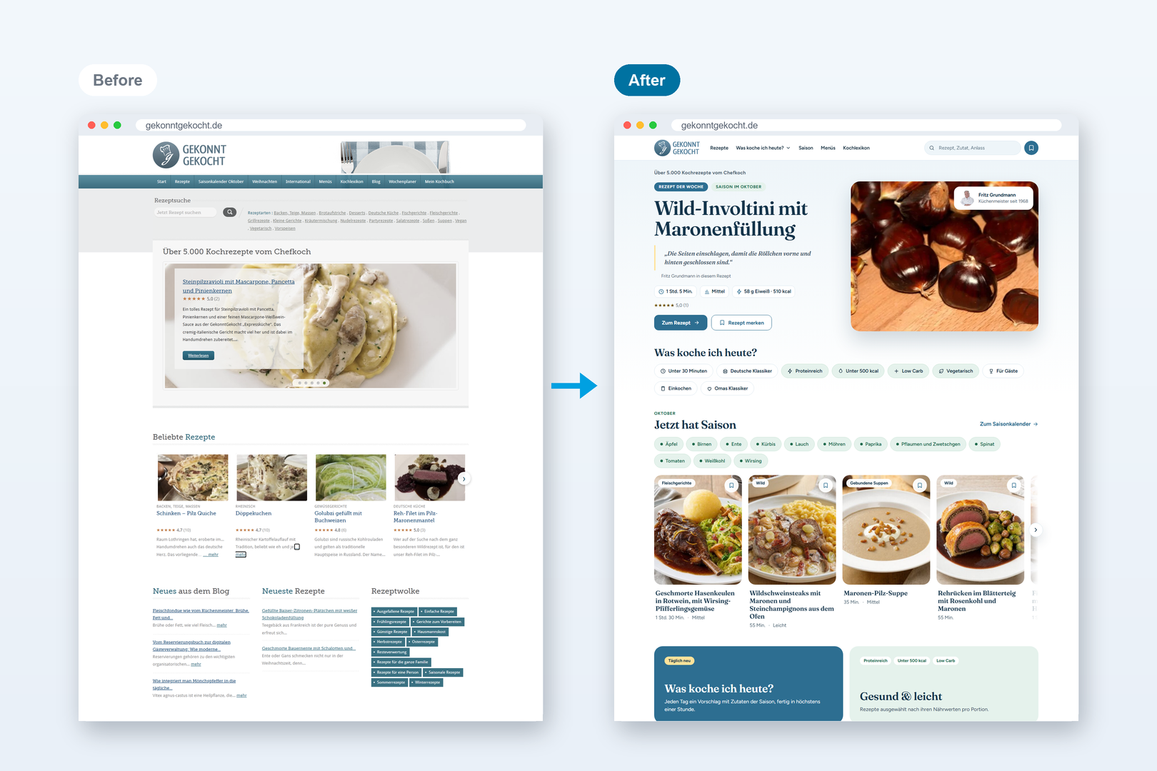 Website relaunch with AI agents: gekonntgekocht.de before and after